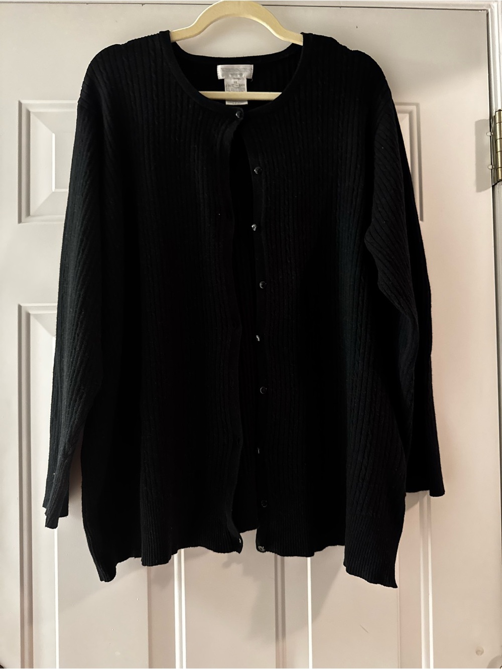 Worthington Woman Black Ribbed Button-Front Cardigan-3X fits like 2X